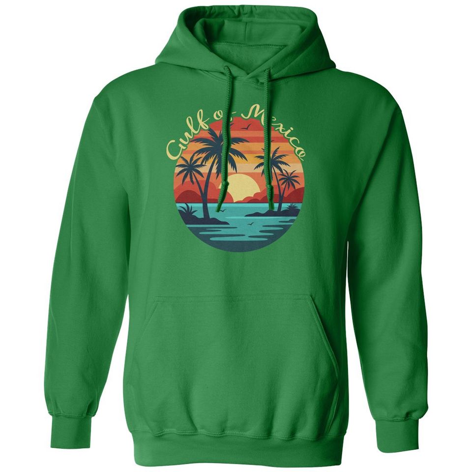 Gulf Of Mexico Retro Sunset Tee - Vintage Beach Unisex Hooded Sweatshirt