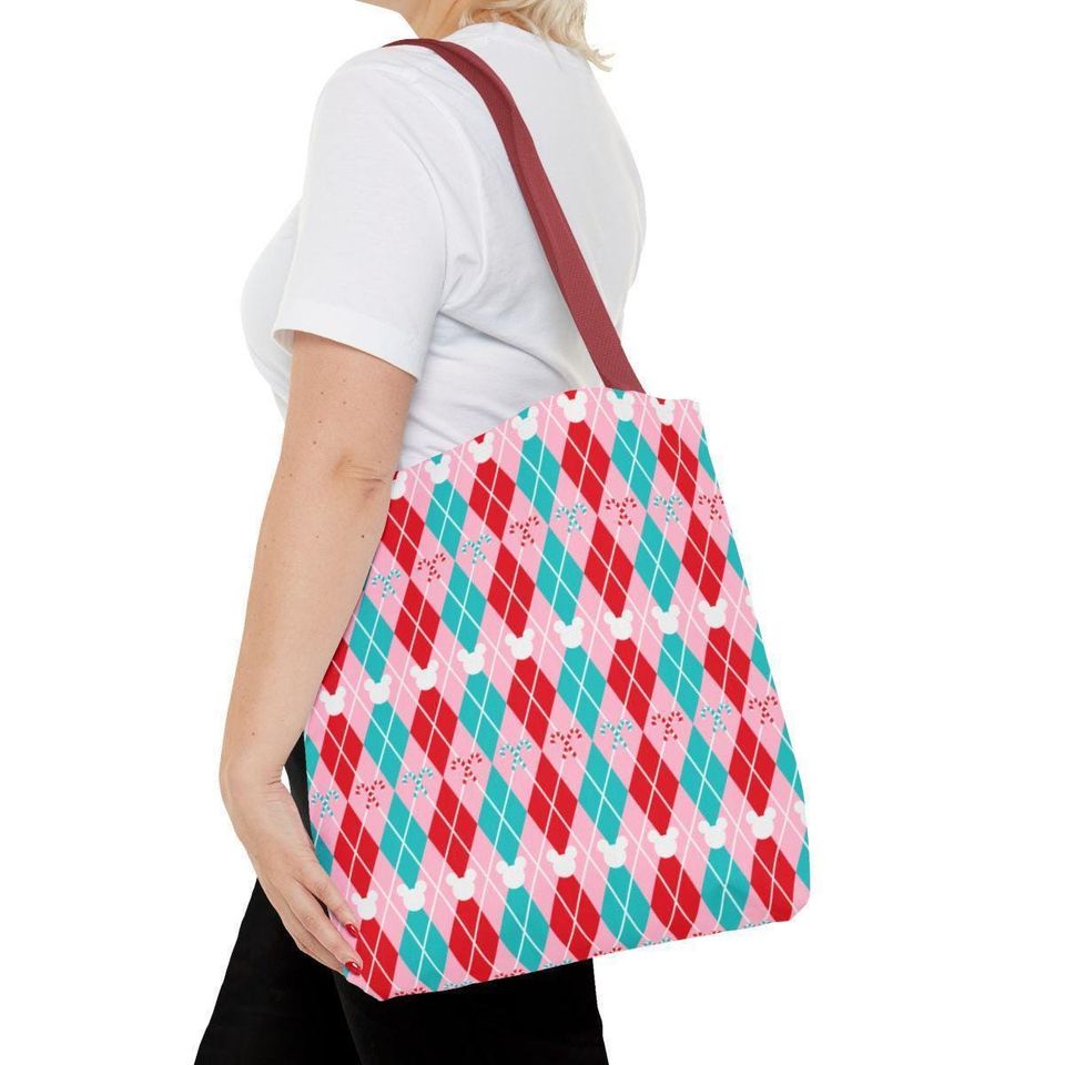 Peppermint Mickey Argyle Tote Bag, Disney Tote Bag Gift