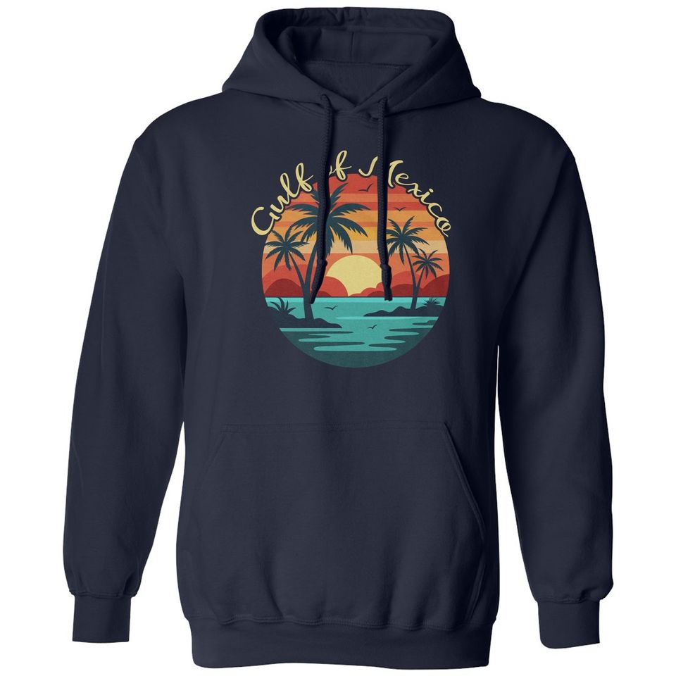 Gulf Of Mexico Retro Sunset Tee - Vintage Beach Unisex Hooded Sweatshirt