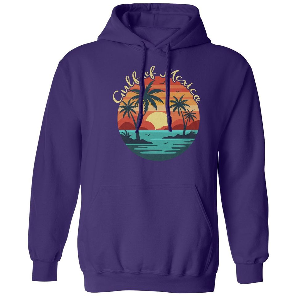 Gulf Of Mexico Retro Sunset Tee - Vintage Beach Unisex Hooded Sweatshirt