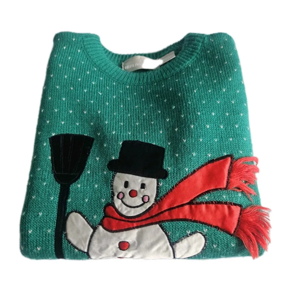 Green Sweater Winter Snowman Wearing Red Scarf Ugly Christmas Women's Size L