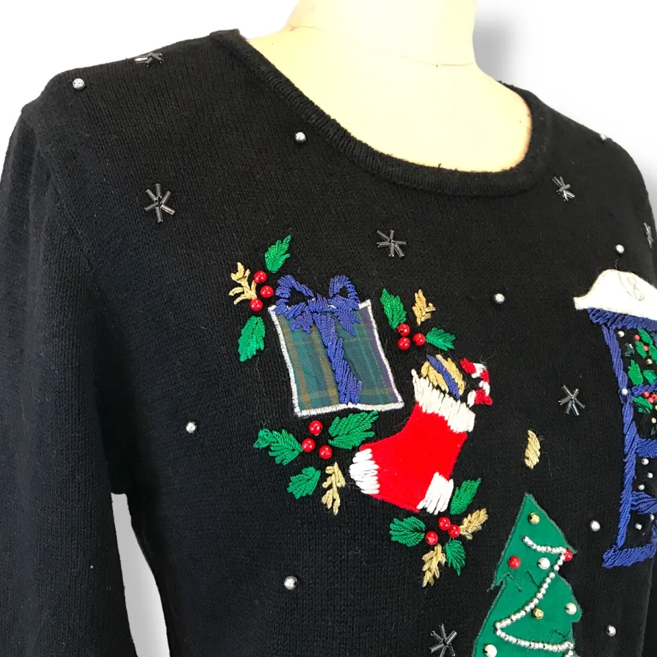 Vtg Nutcracker Womens Ugly Christmas Sweater Size S Tree Fireplace Dog Gifts