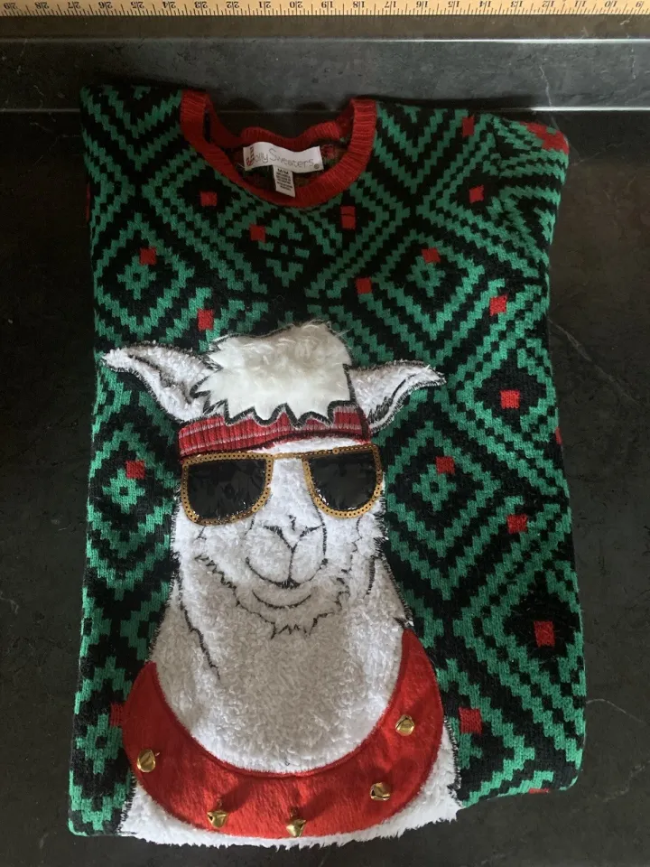 Jolly Sweaters Ugly Christmas Sweater Sunglasses Wearing Llama Size M