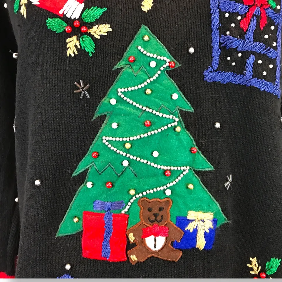 Vtg Nutcracker Womens Ugly Christmas Sweater Size S Tree Fireplace Dog Gifts