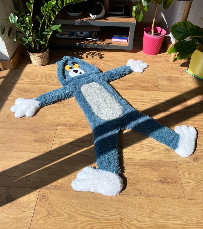 Tom Cat Cartoon Shaped Rug  3D fluffy tufted rug Soft Plush Kids Room Decor, Playroom or Bedroom Accent Rug, Handmade Tufted Rug,gift ideas