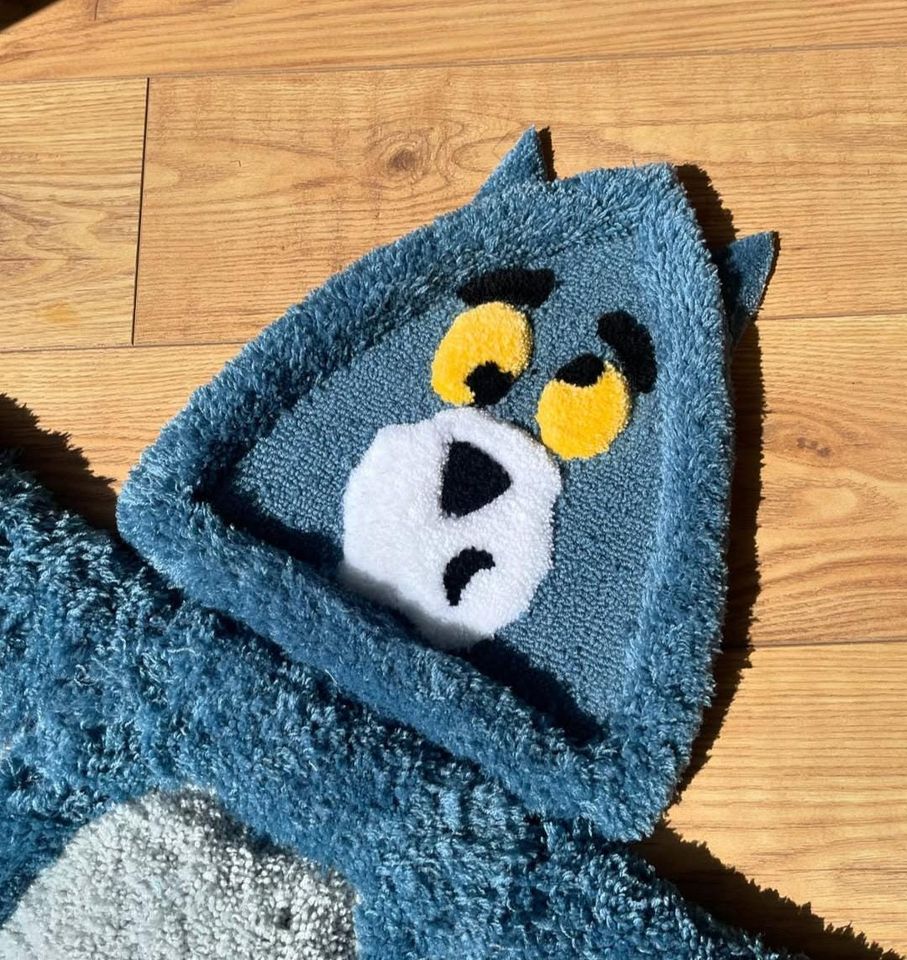 Tom Cat Cartoon Shaped Rug  3D fluffy tufted rug Soft Plush Kids Room Decor, Playroom or Bedroom Accent Rug, Handmade Tufted Rug,gift ideas