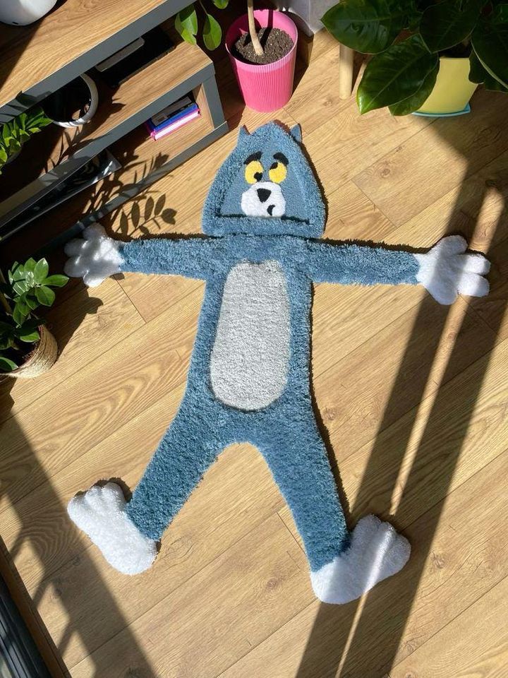Tom Cat Cartoon Shaped Rug  3D fluffy tufted rug Soft Plush Kids Room Decor, Playroom or Bedroom Accent Rug, Handmade Tufted Rug,gift ideas