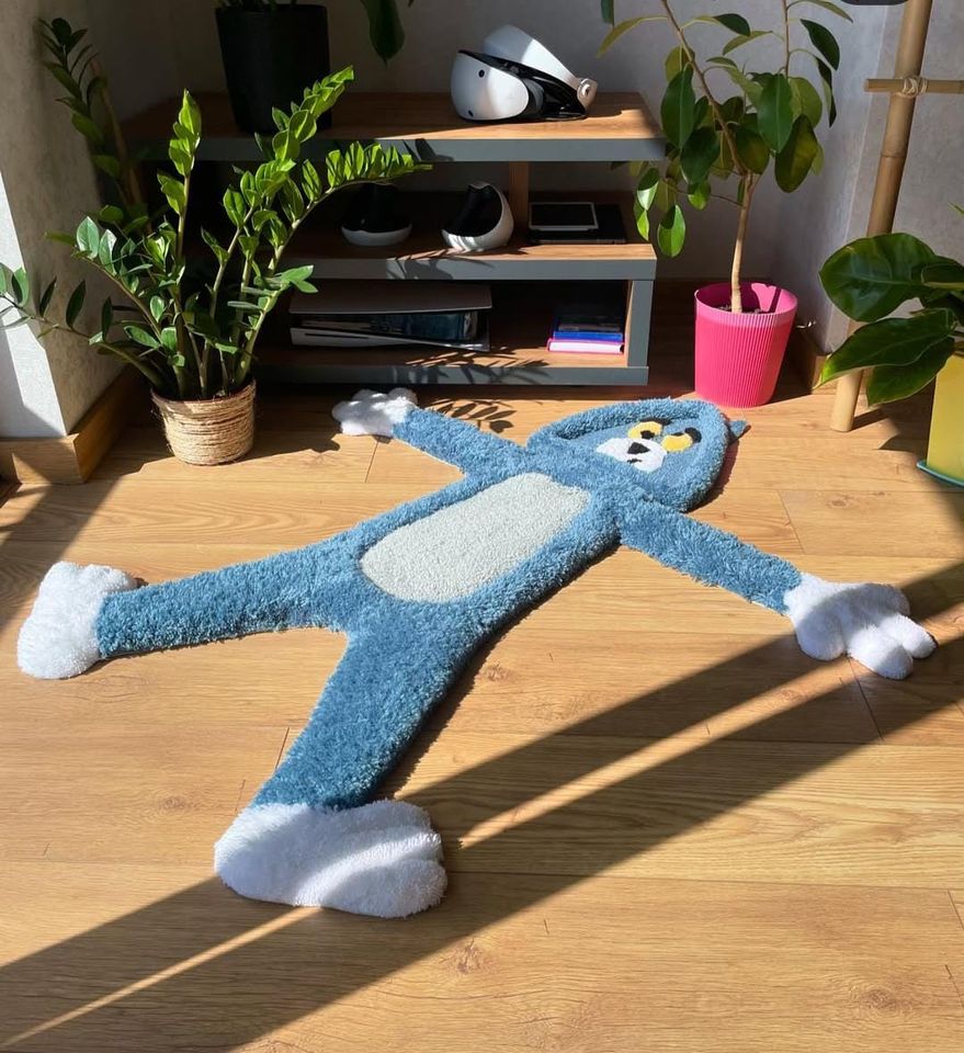 Tom Cat Cartoon Shaped Rug  3D fluffy tufted rug Soft Plush Kids Room Decor, Playroom or Bedroom Accent Rug, Handmade Tufted Rug,gift ideas