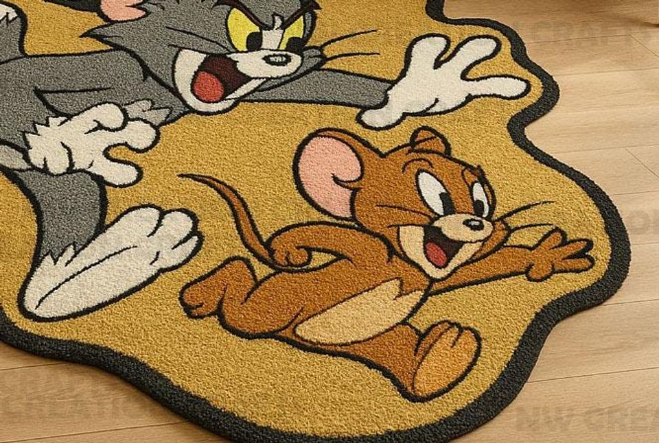 Tom & Jerry Plush Rug: Hand-Tufted Wool Cartoon Art