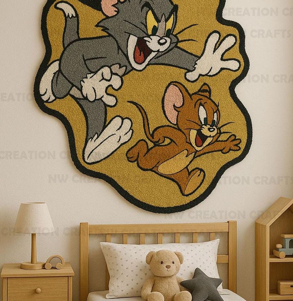 Tom & Jerry Plush Rug: Hand-Tufted Wool Cartoon Art