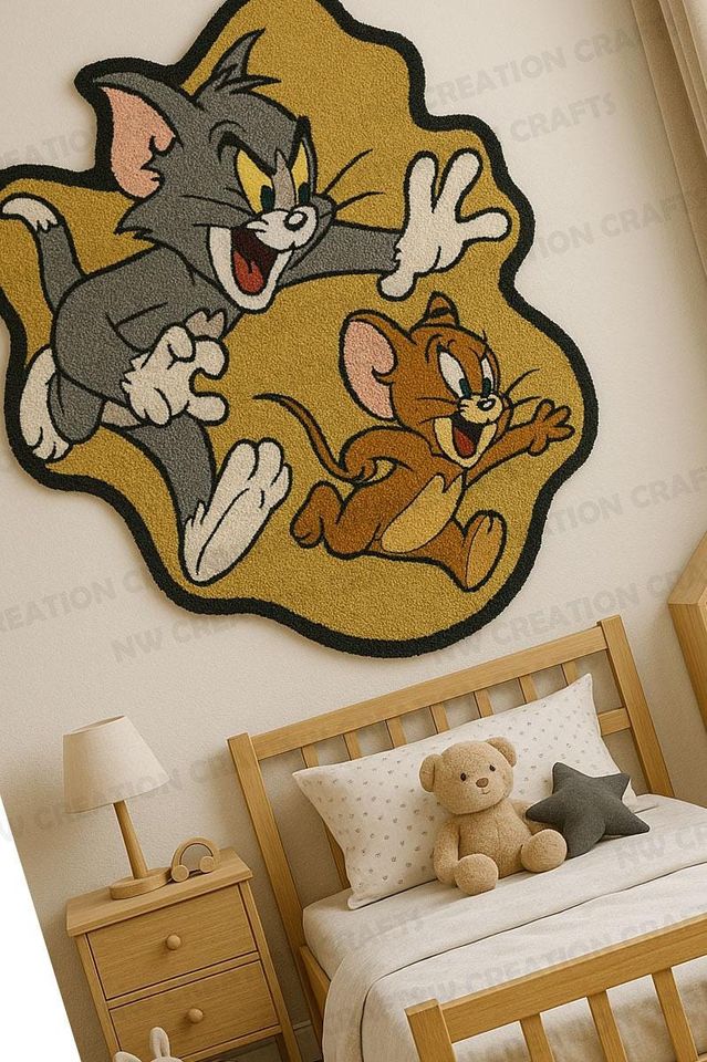Tom & Jerry Plush Rug: Hand-Tufted Wool Cartoon Art