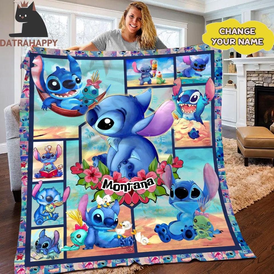 Personalized Lilo & Stitch Quilt Blanket: Custom Name