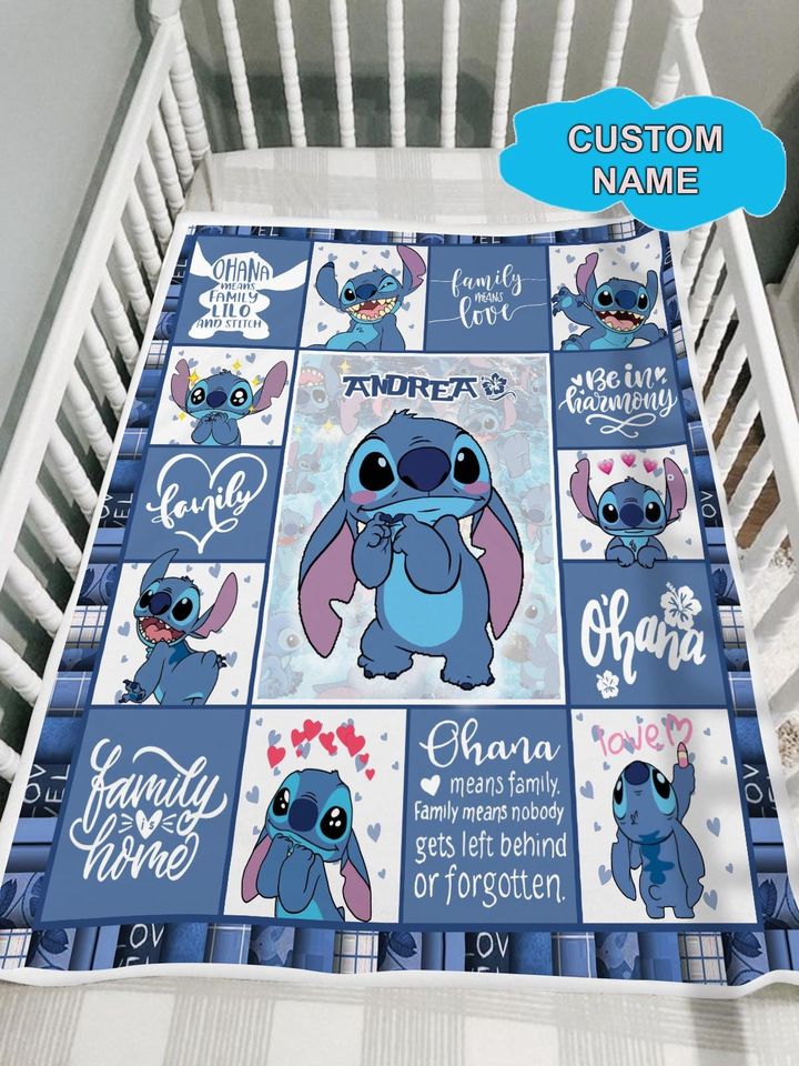 Personalized Lilo & Stitch Fleece Blanket: Custom Name, Newborn Gift