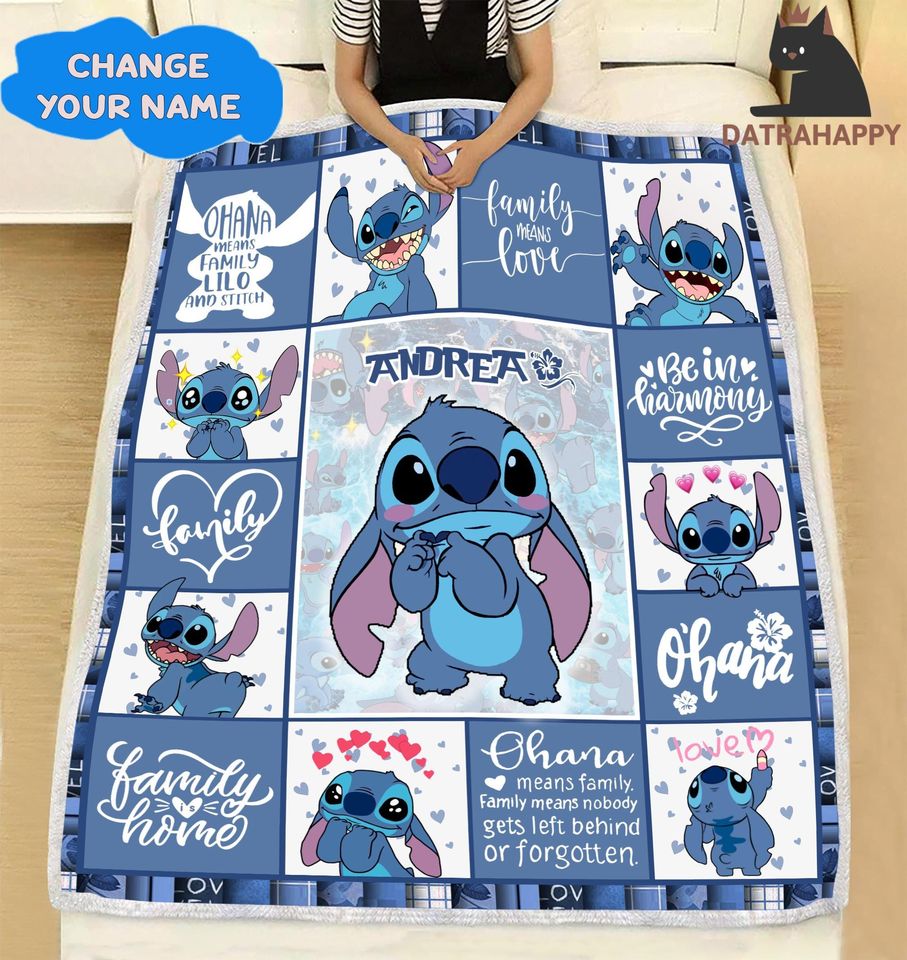 Personalized Lilo & Stitch Fleece Blanket: Custom Name, Newborn Gift