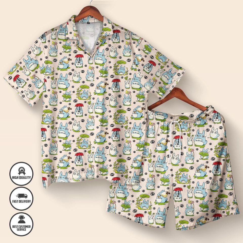 Totoro Hawaiian Shirt  Ghibli Studio Summer Shirt  My Neighbor Button Up Shirt  Cute Anime Streetwear  Hawaii Set  Anime Lover Gift
