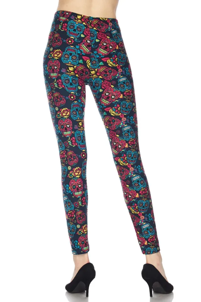 Buttery Soft Red and Blue Sugar Skull Leggings