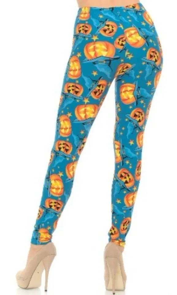 Buttery Soft Blue and Evil Pumpkins Halloween Leggings