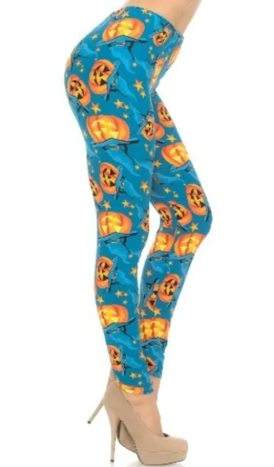 Buttery Soft Blue and Evil Pumpkins Halloween Leggings