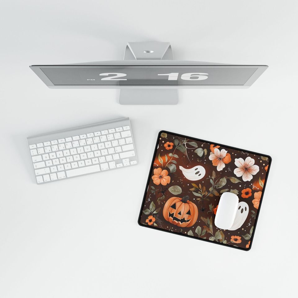 Cottagecore Halloween Desk Mat: Spooky Ghosts, Pumpkins & Flowers