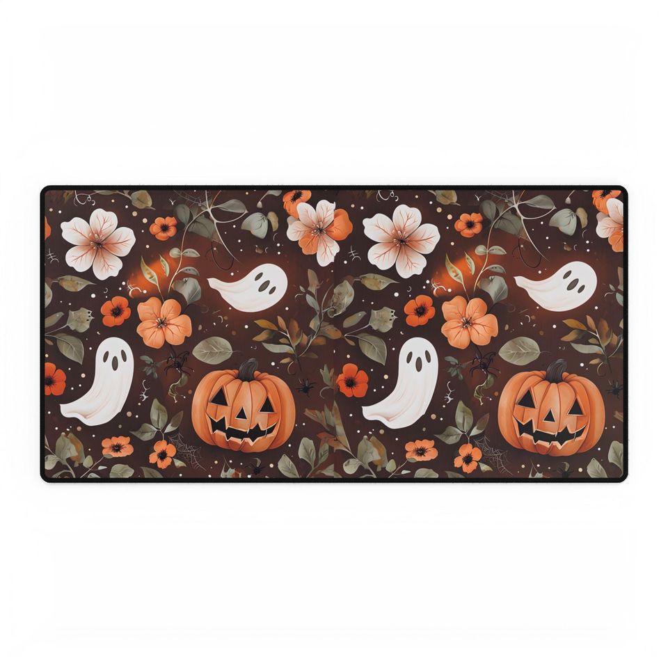 Cottagecore Halloween Desk Mat: Spooky Ghosts, Pumpkins & Flowers