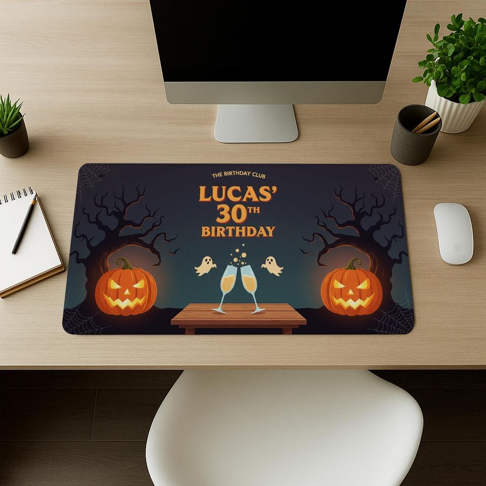Halloween Birthday Desk Mat: Custom Spooky Pumpkin Party Decor