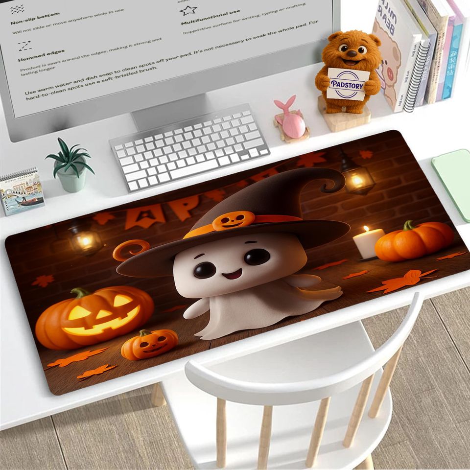 Ghost & Pumpkin Halloween Desk Mat: Spooky Cute Office Decor