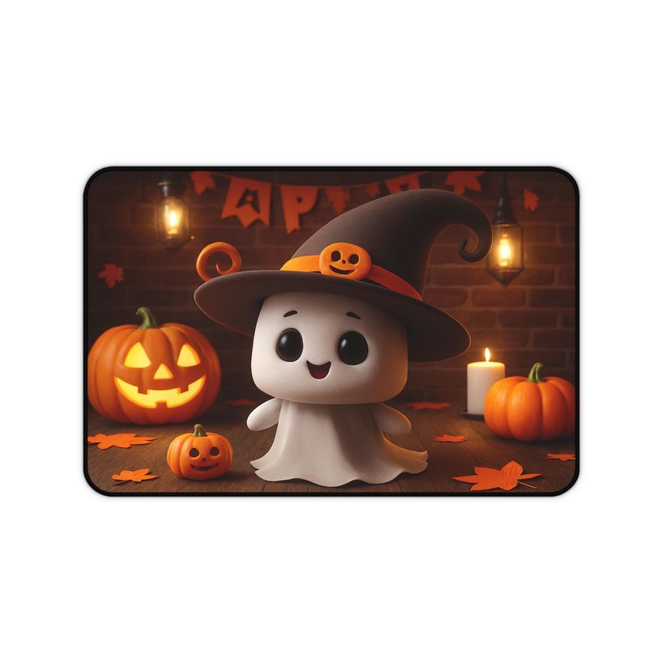 Ghost & Pumpkin Halloween Desk Mat: Spooky Cute Office Decor