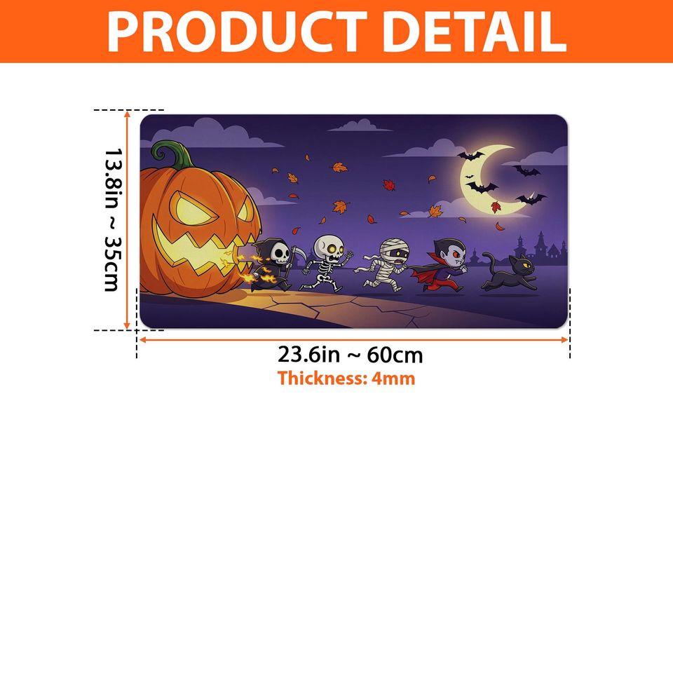 Halloween Desk Mat: Spooky Pumpkin, Skeleton & Vampire - Gothic Office Decor