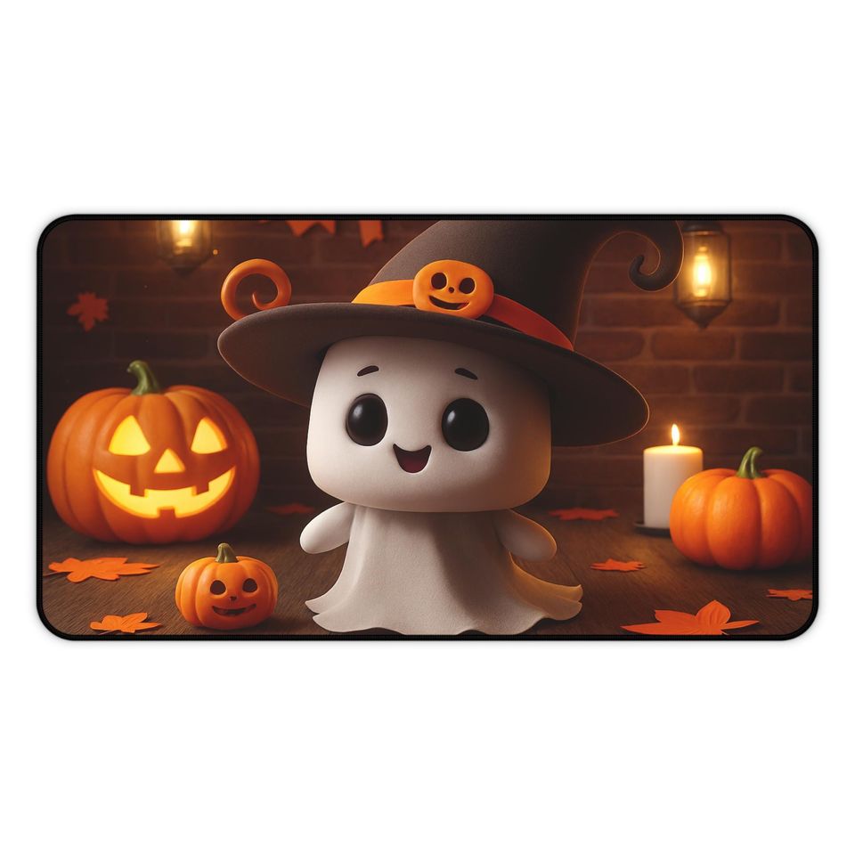 Ghost & Pumpkin Halloween Desk Mat: Spooky Cute Office Decor