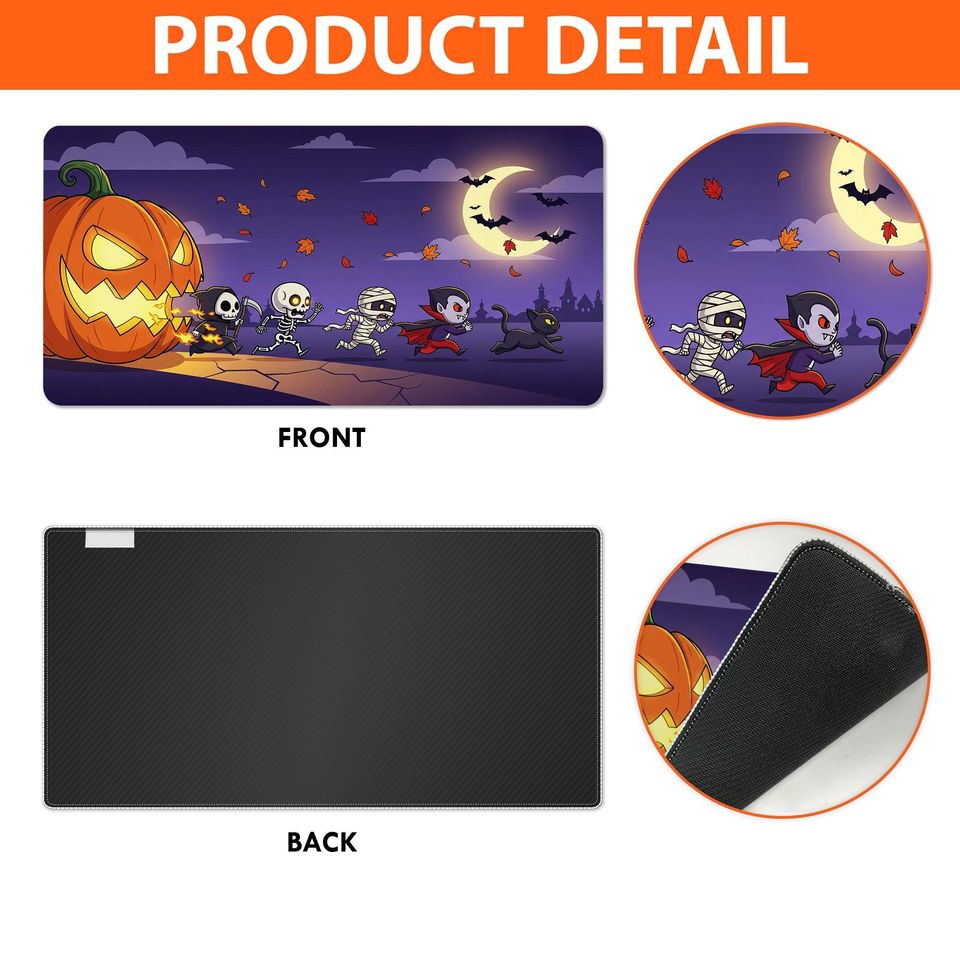 Halloween Desk Mat: Spooky Pumpkin, Skeleton & Vampire - Gothic Office Decor