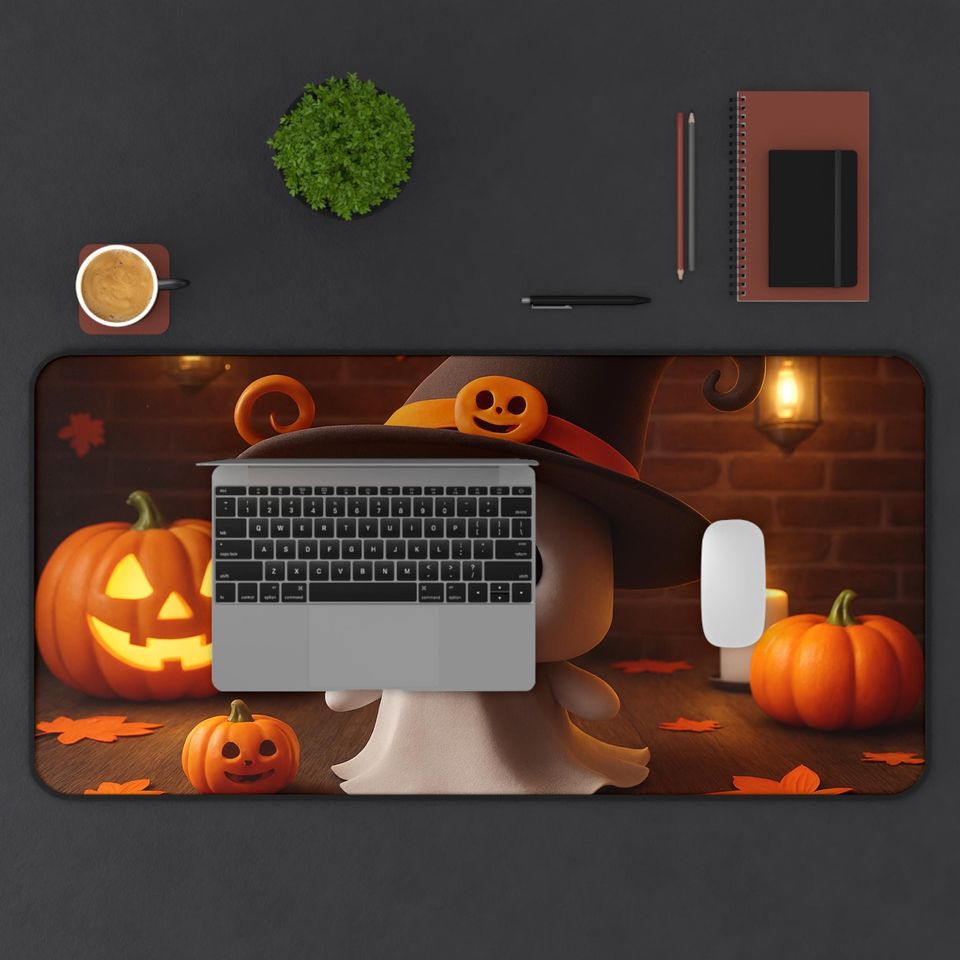 Ghost & Pumpkin Halloween Desk Mat: Spooky Cute Office Decor