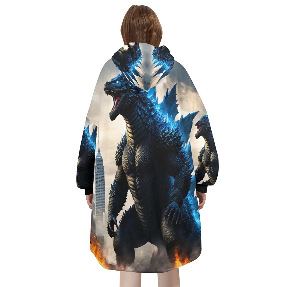 god zilla Blanket Hoodie Retro Kaiju Comics, Personalized Fleece