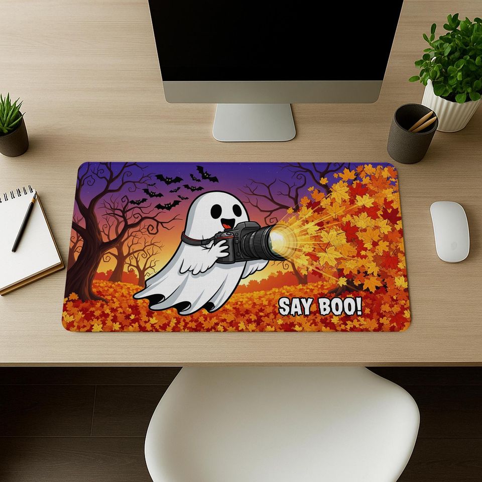 Funny Ghost Desk Mat: Spooky Halloween Office Decor