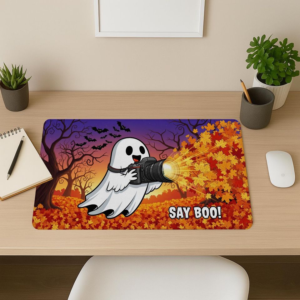 Funny Ghost Desk Mat: Spooky Halloween Office Decor