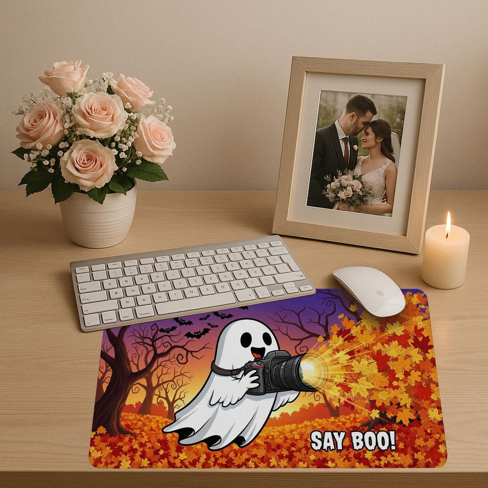 Funny Ghost Desk Mat: Spooky Halloween Office Decor