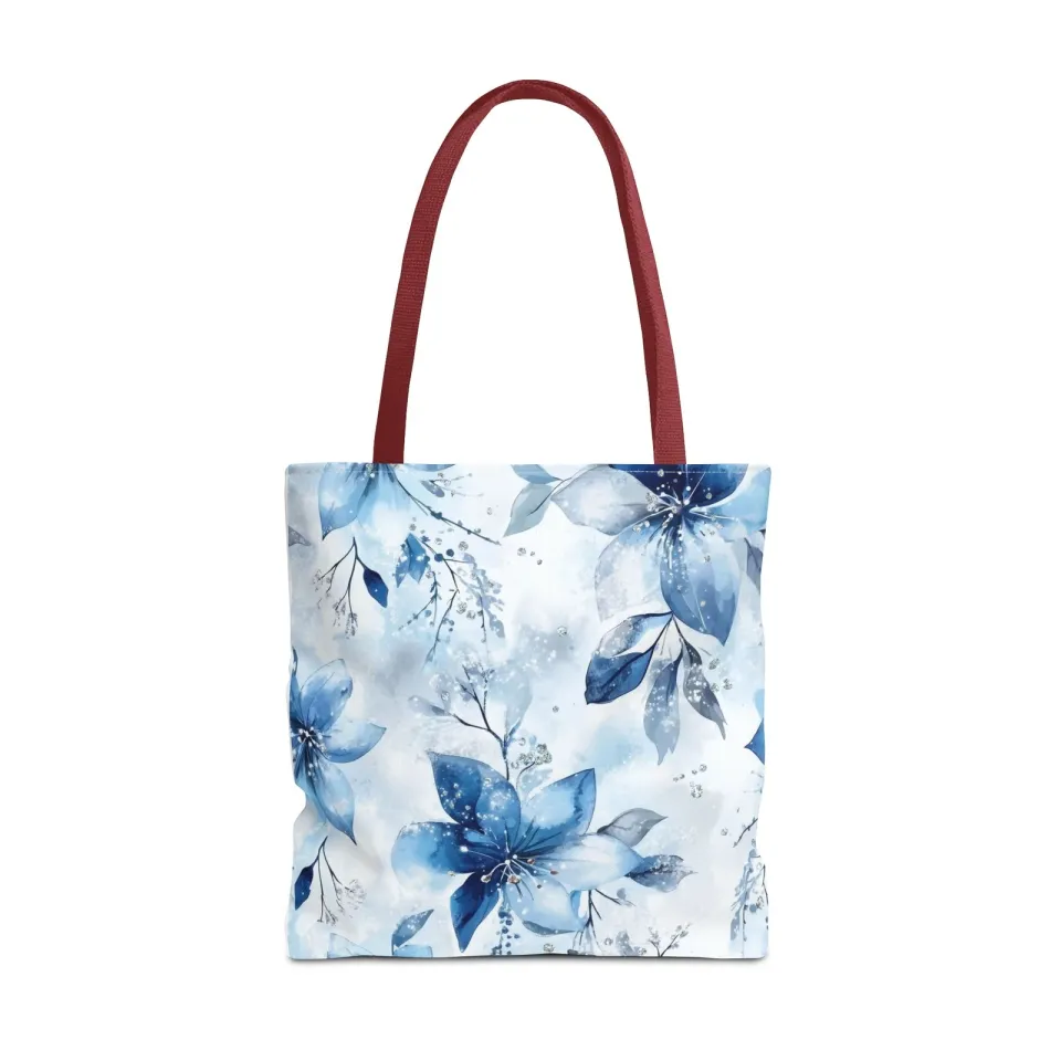 Light Blue Floral Tote Bag for Women, Spring Blossom Pattern