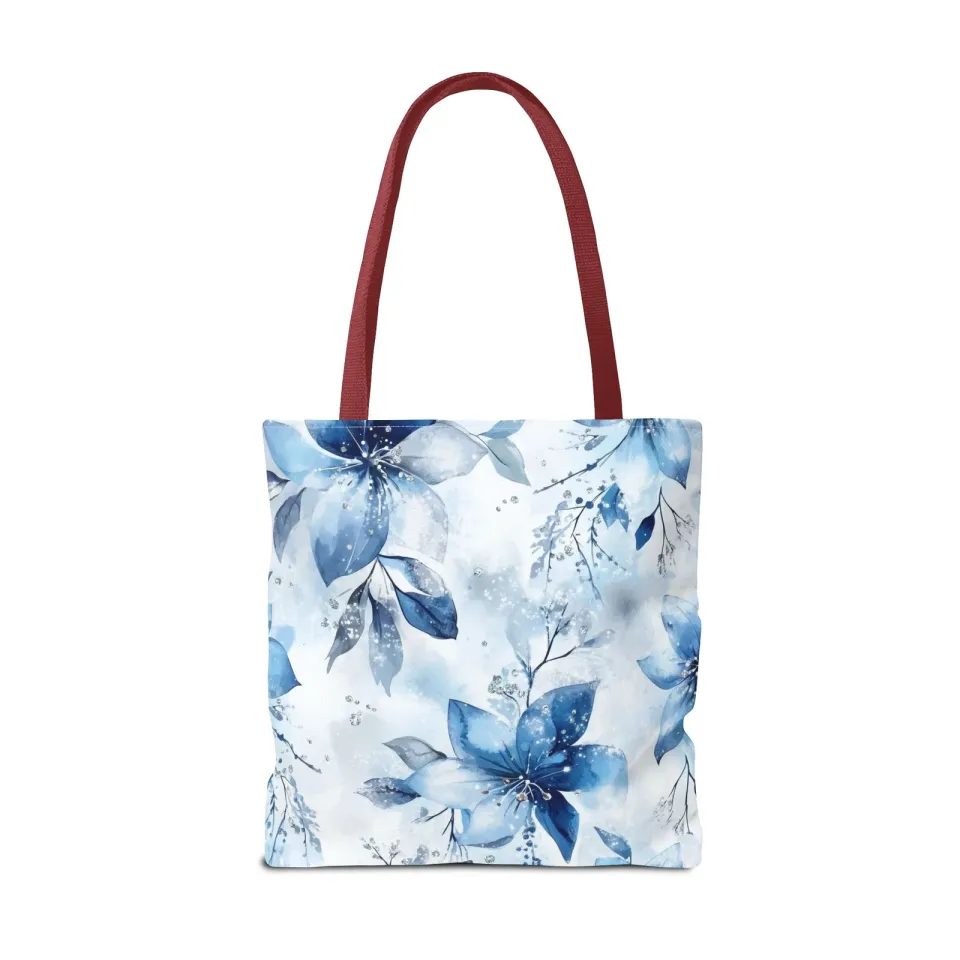 Light Blue Floral Tote Bag for Women, Spring Blossom Pattern