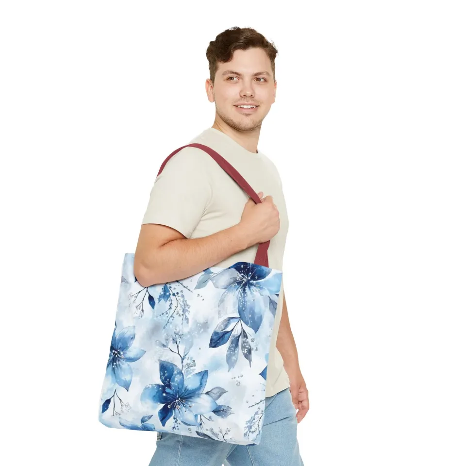 Light Blue Floral Tote Bag for Women, Spring Blossom Pattern