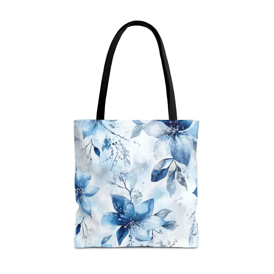 Light Blue Floral Tote Bag for Women, Spring Blossom Pattern