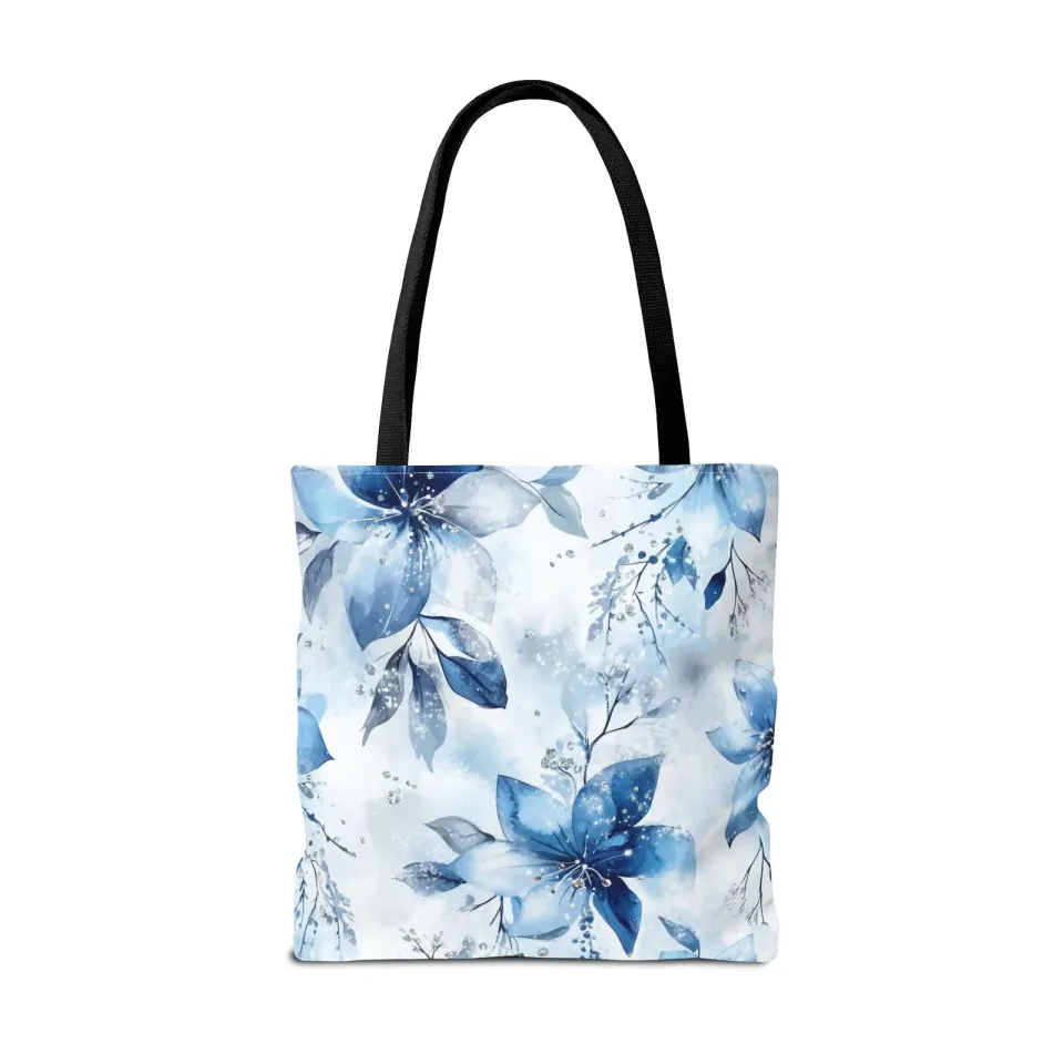 Light Blue Floral Tote Bag for Women, Spring Blossom Pattern