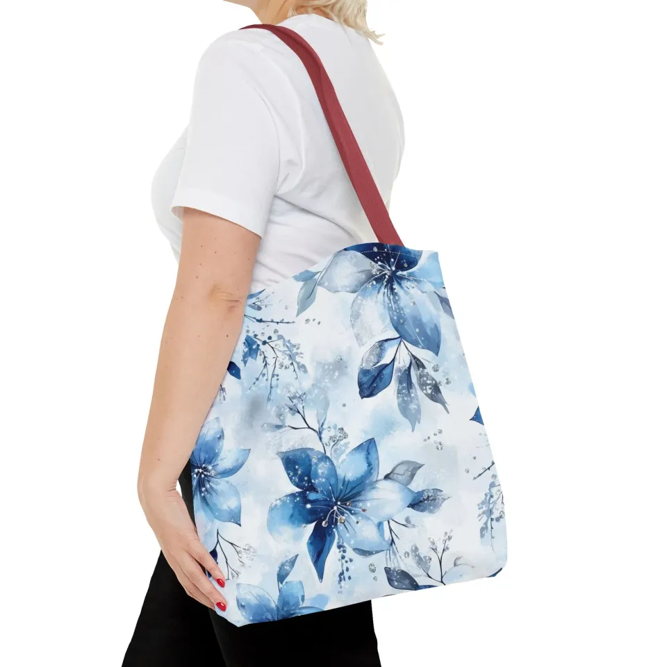 Light Blue Floral Tote Bag for Women, Spring Blossom Pattern