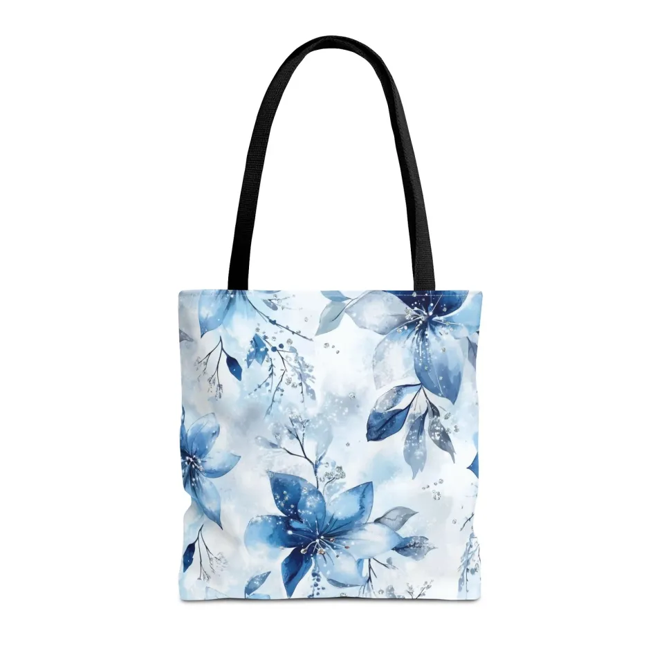 Light Blue Floral Tote Bag for Women, Spring Blossom Pattern