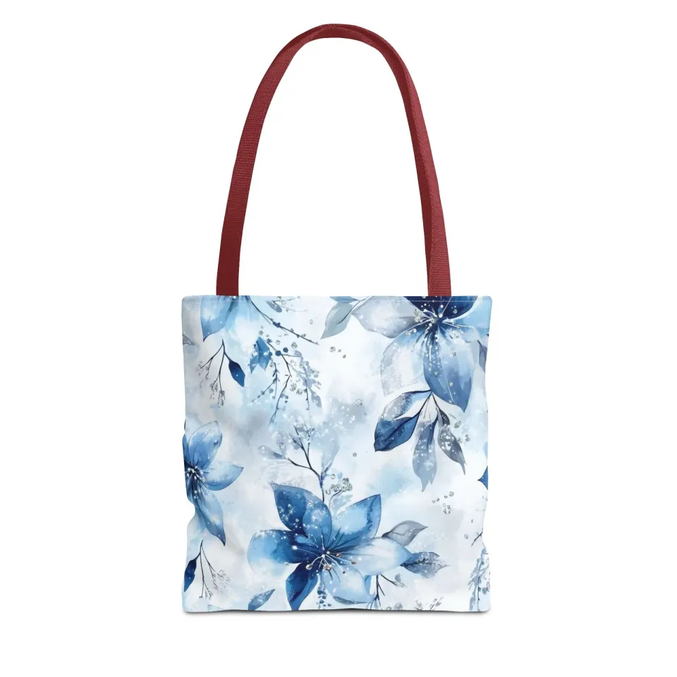 Light Blue Floral Tote Bag for Women, Spring Blossom Pattern