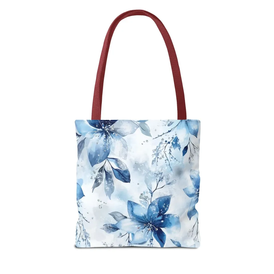 Light Blue Floral Tote Bag for Women, Spring Blossom Pattern