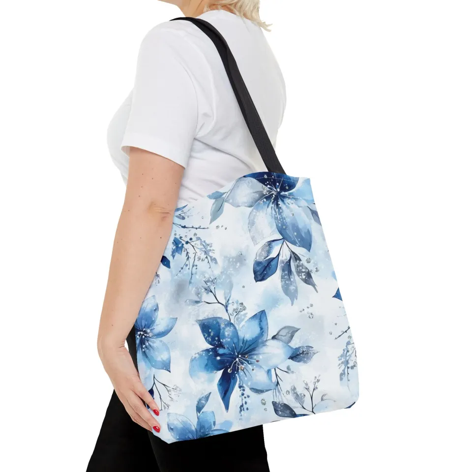 Light Blue Floral Tote Bag for Women, Spring Blossom Pattern