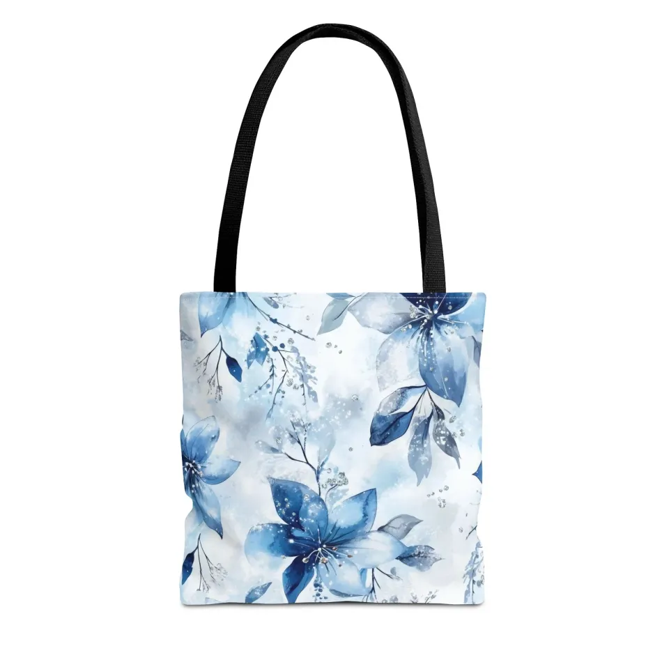 Light Blue Floral Tote Bag for Women, Spring Blossom Pattern