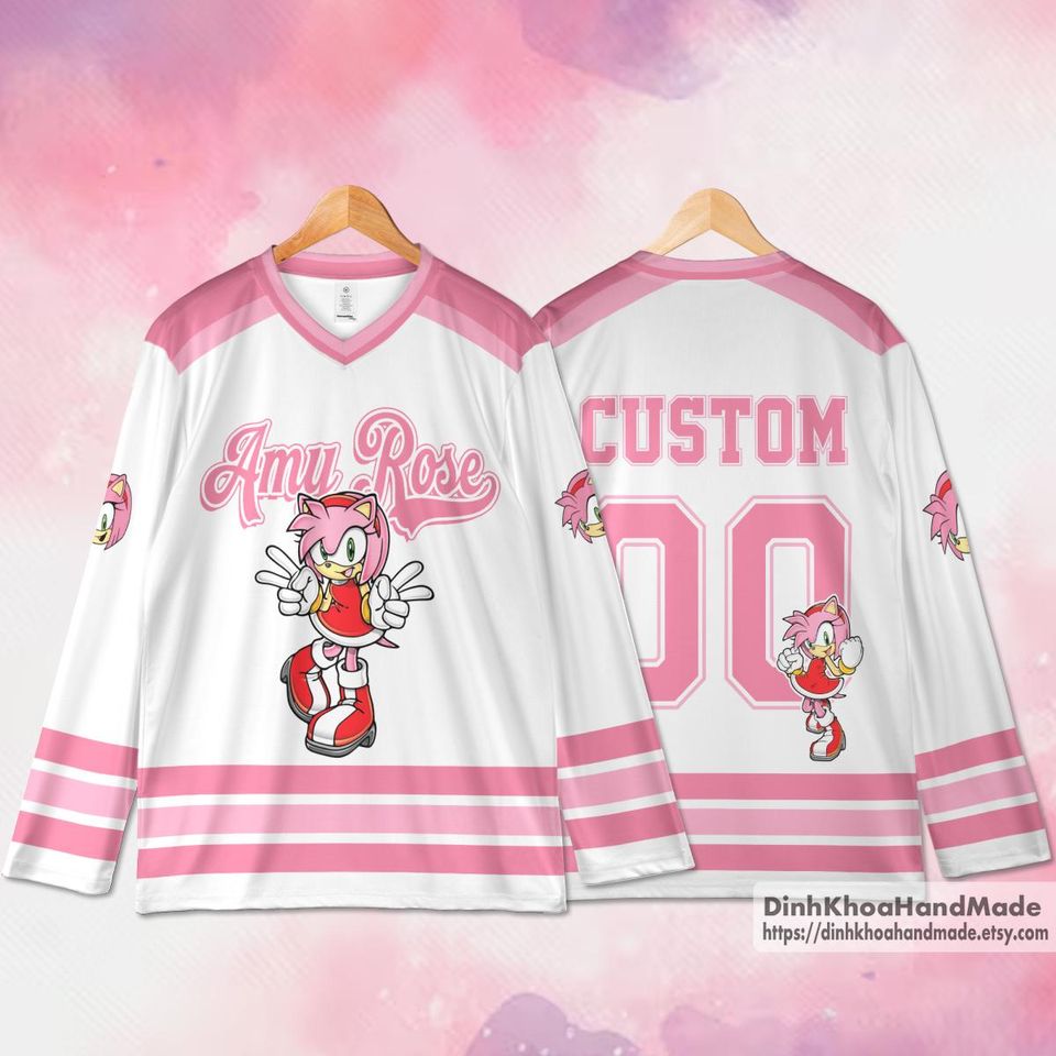 Personalized Amy Rose Hockey Jersey, Sonic the Hedgehog Hockey Shirt
