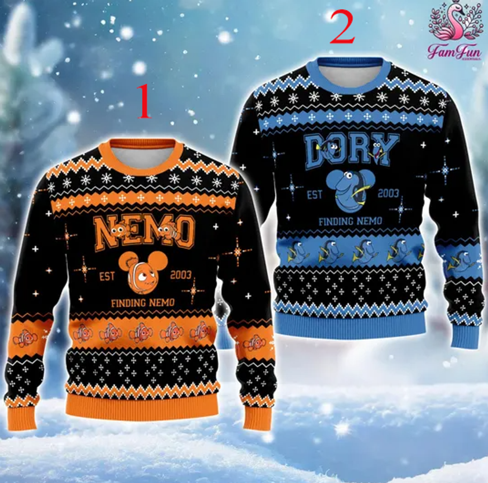 Finding Nemo Finding Dory Ugly Christmas Sweater, Nemo Dory Christmas Sweater