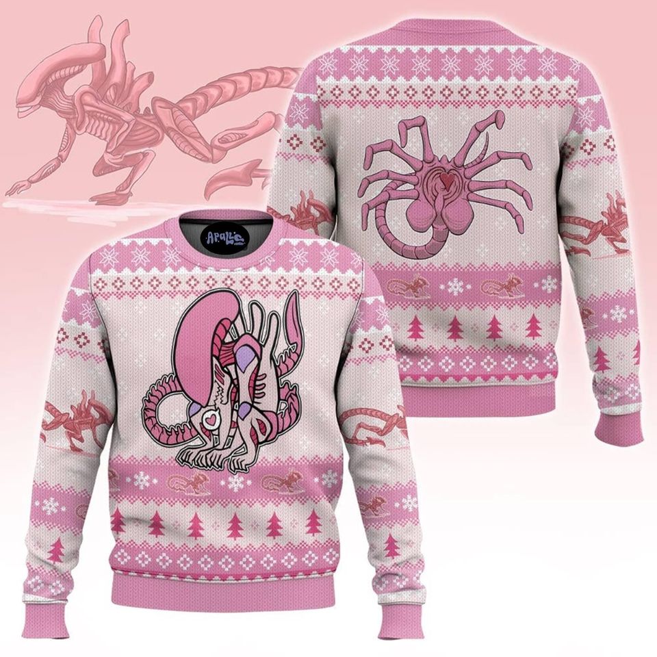 Alien Xenomorph Ugly Christmas Sweater, Funny Sci Fi Horror Pullover Sweatshirt