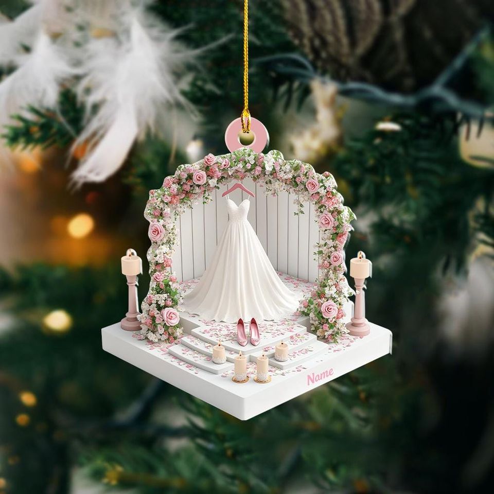 Personalized Wedding Ornament, Wedding Dress Ornament, Wedding Studio Ornament, First Christmas Married Ornament Gift